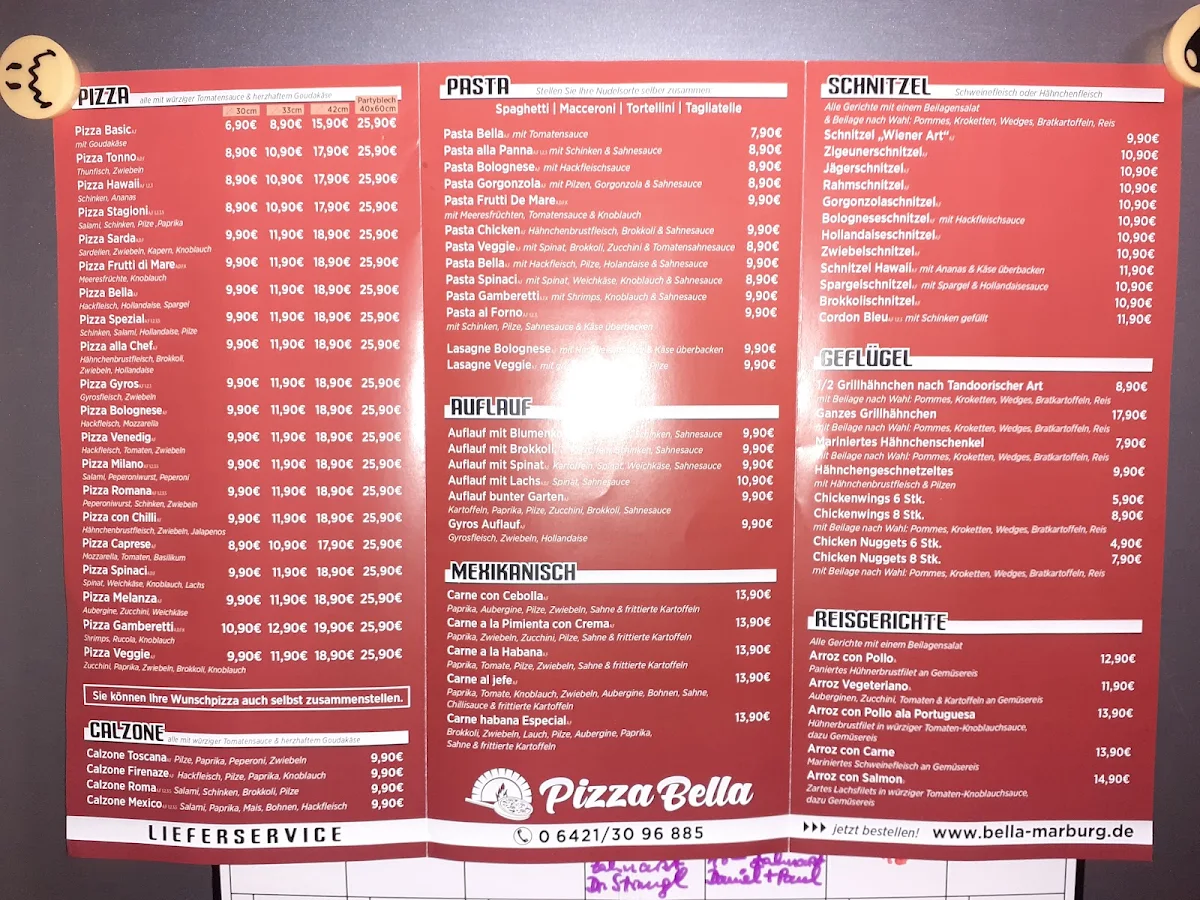 Speisekarte, Pizza Bella