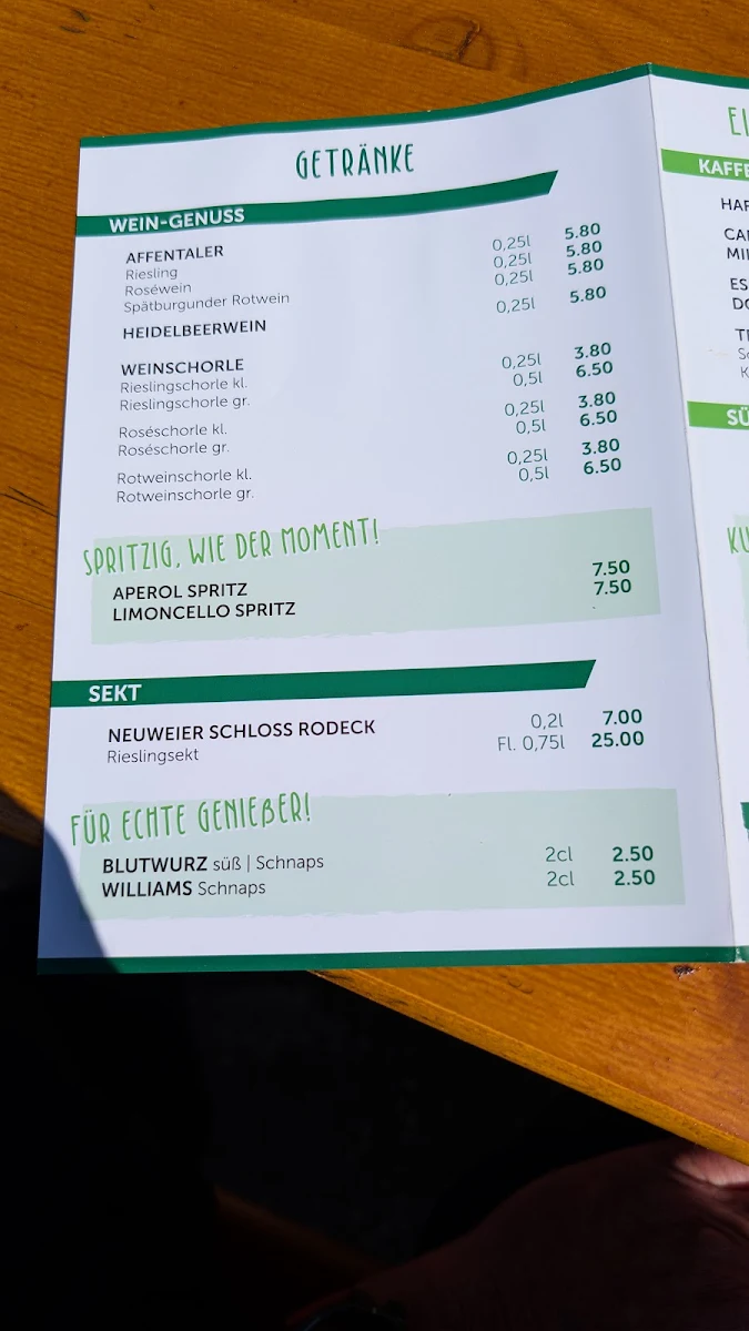 Speisekarte, Waldgasthaus Kohlbergwiese