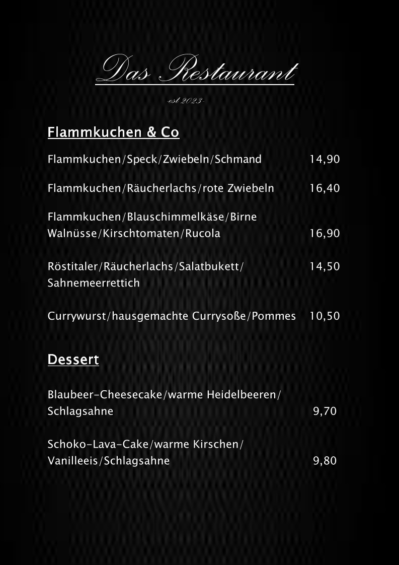 Speisekarte, Das Restaurant