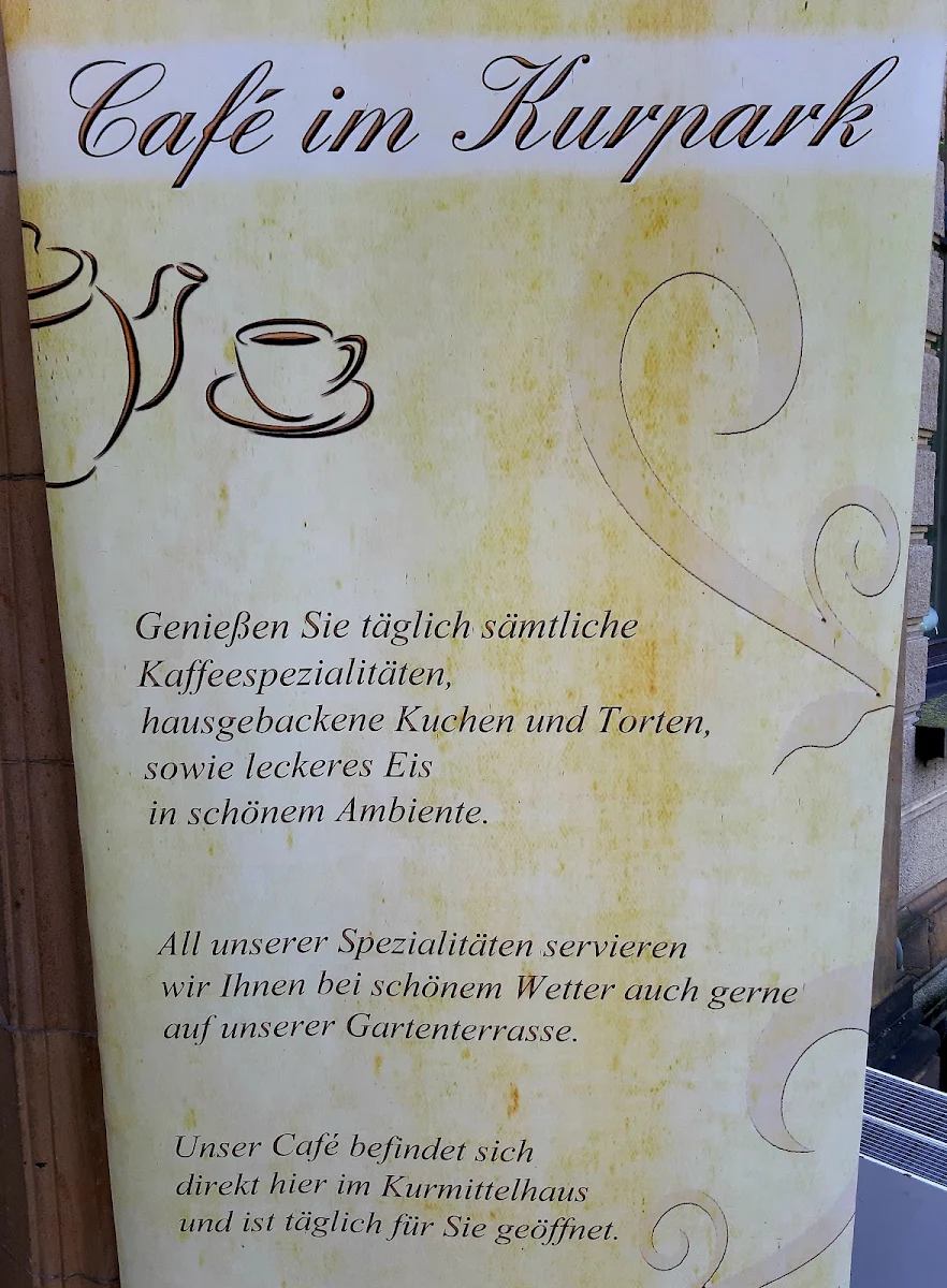 Speisekarte, Café im Kurpark