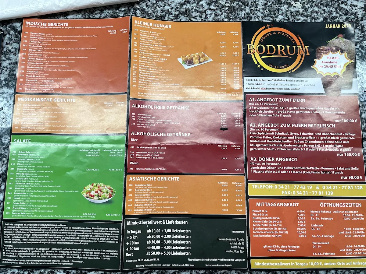 Speisekarte, Bodrum Döner und Pizzeria