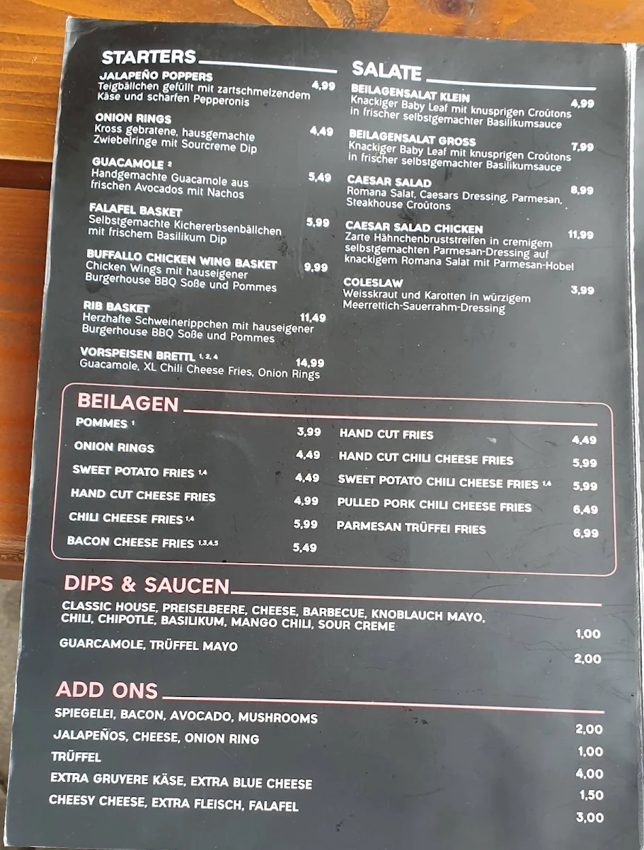 Speisekarte, Burger House