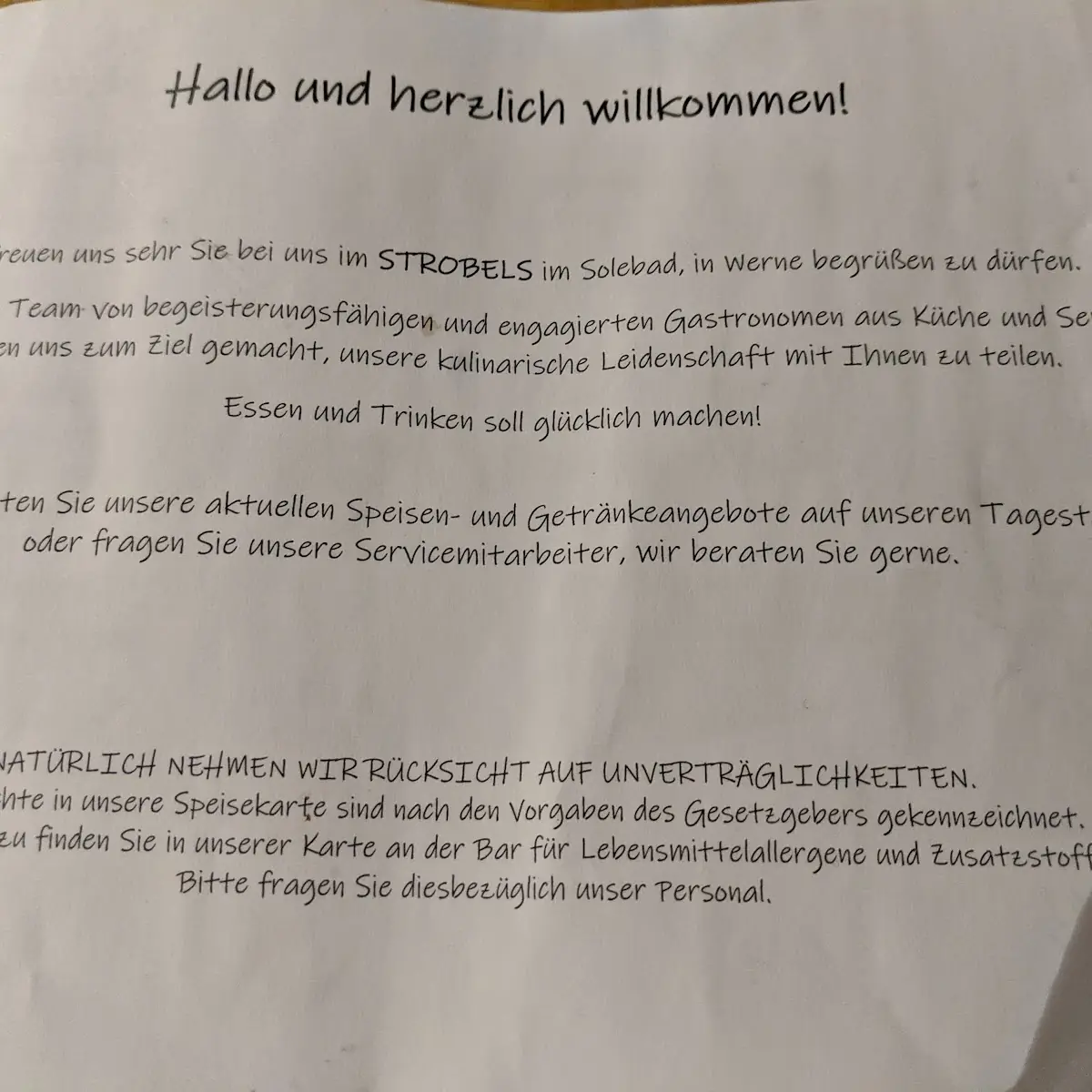 Speisekarte, Strobels im Solebad