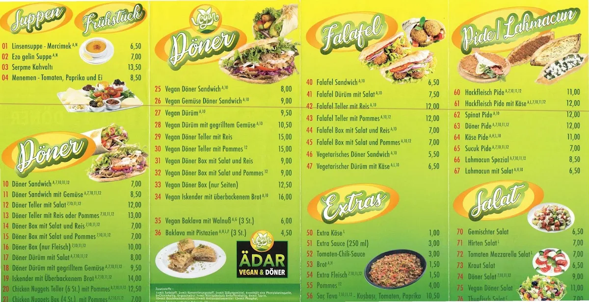 Speisekarte, ÄDAR Vegan & Döner