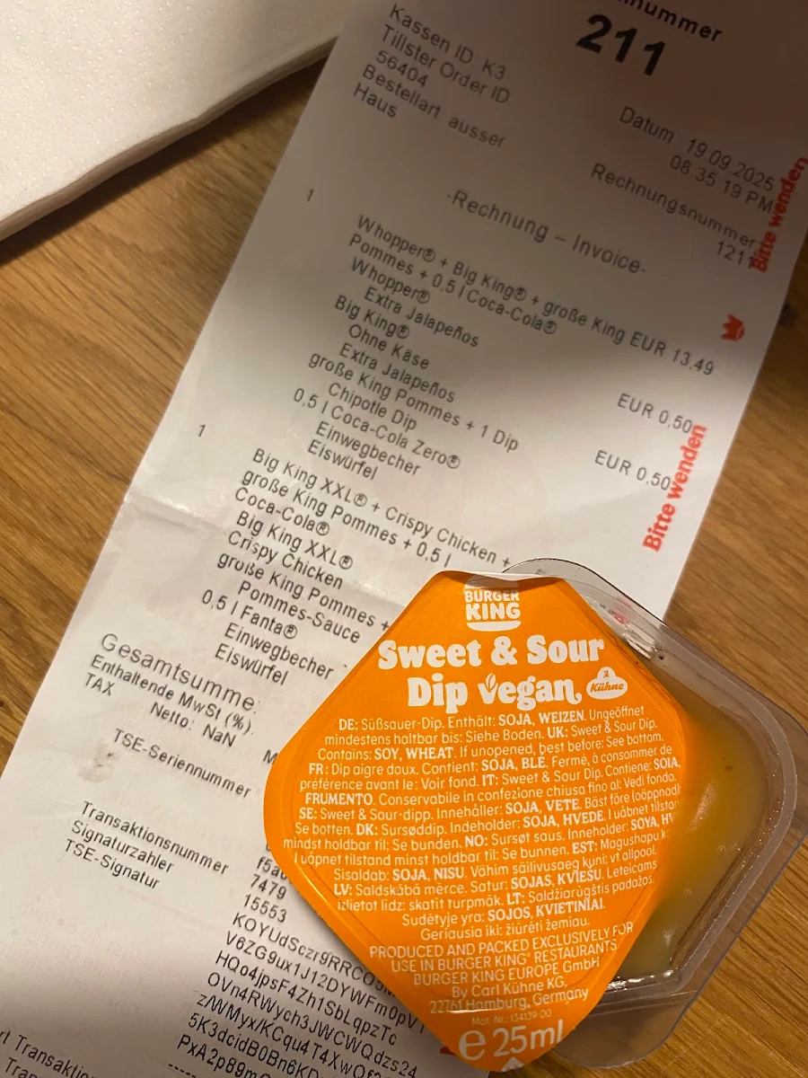 Speisekarte, Burger King Berlin