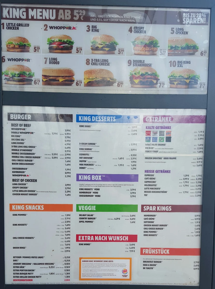 Speisekarte, Burger King Berlin