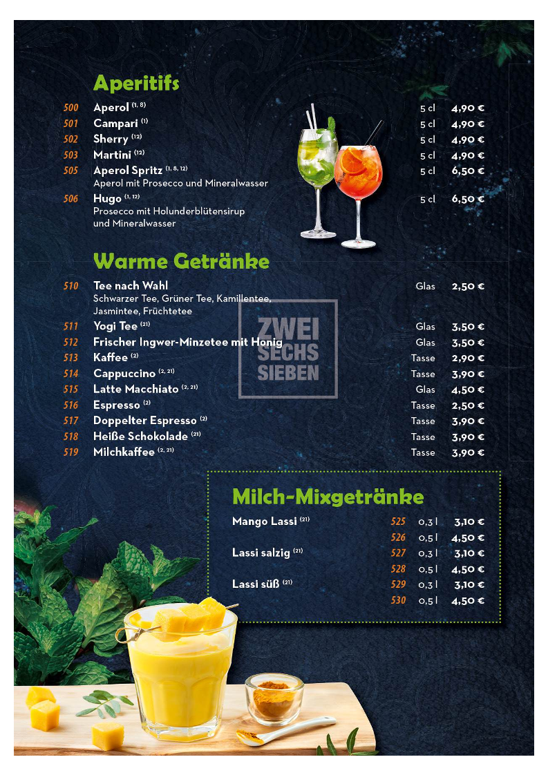 Speisekarte, Ambar Restaurant