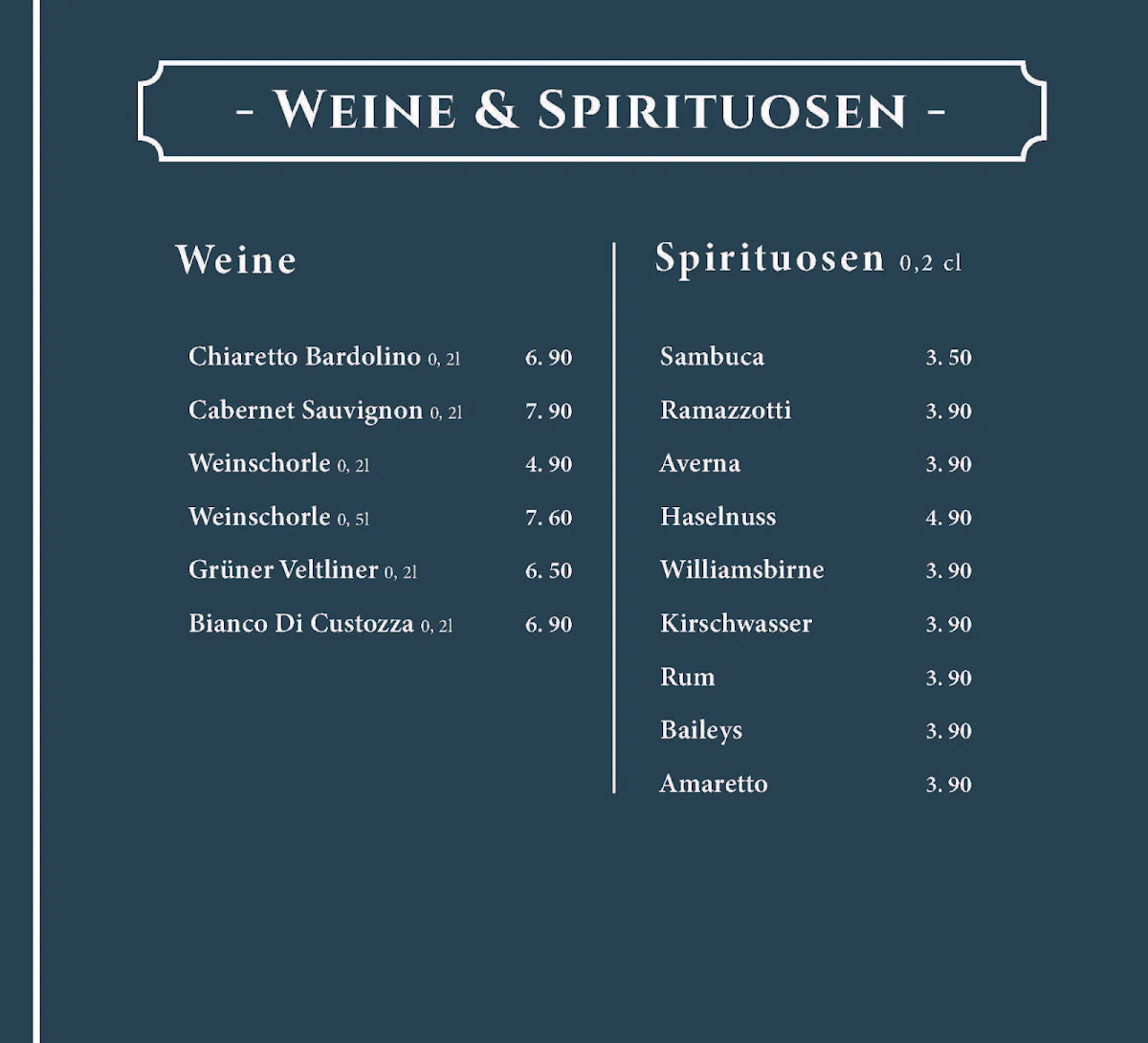 Speisekarte, Café Dante27