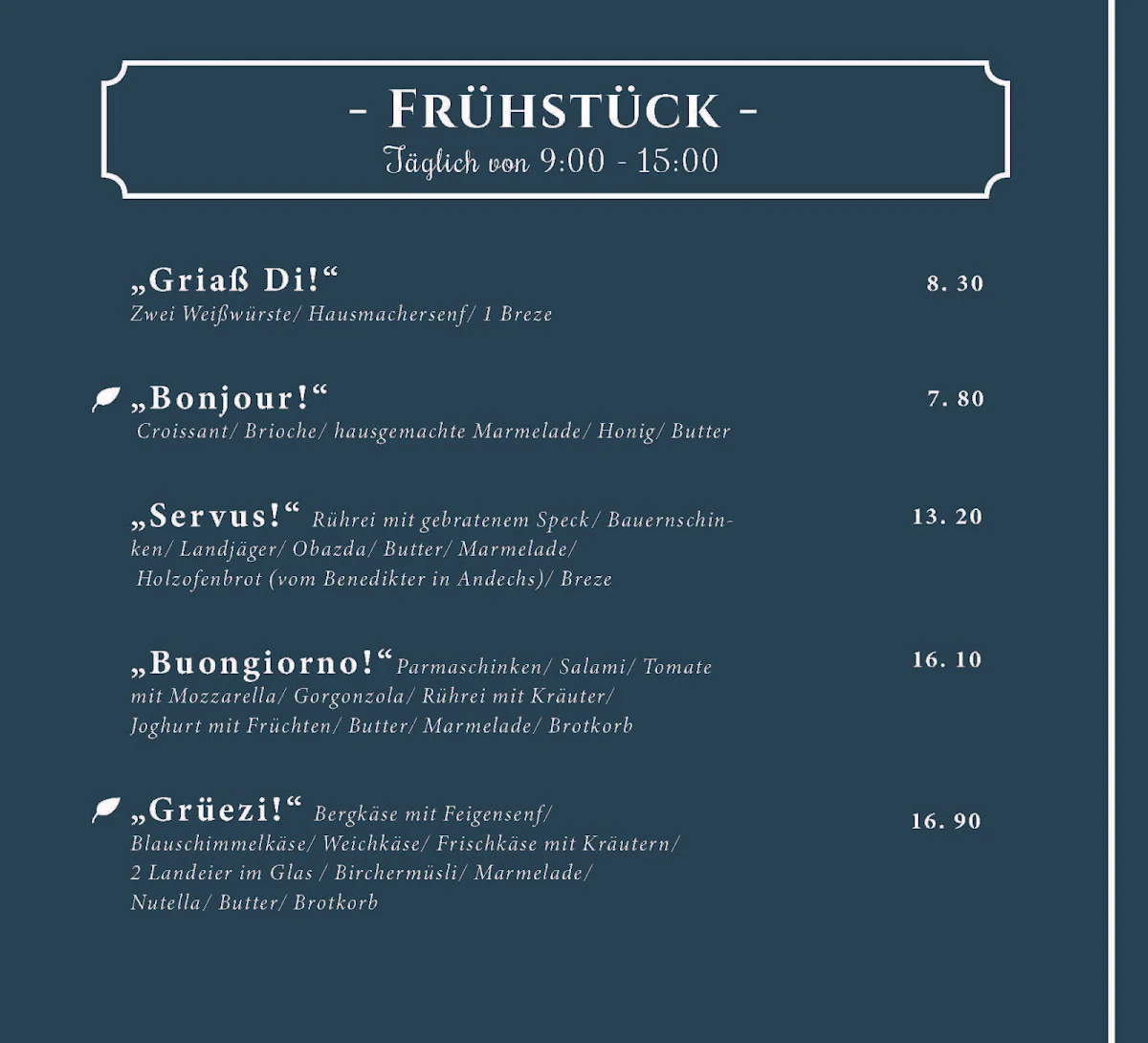 Speisekarte, Café Dante27