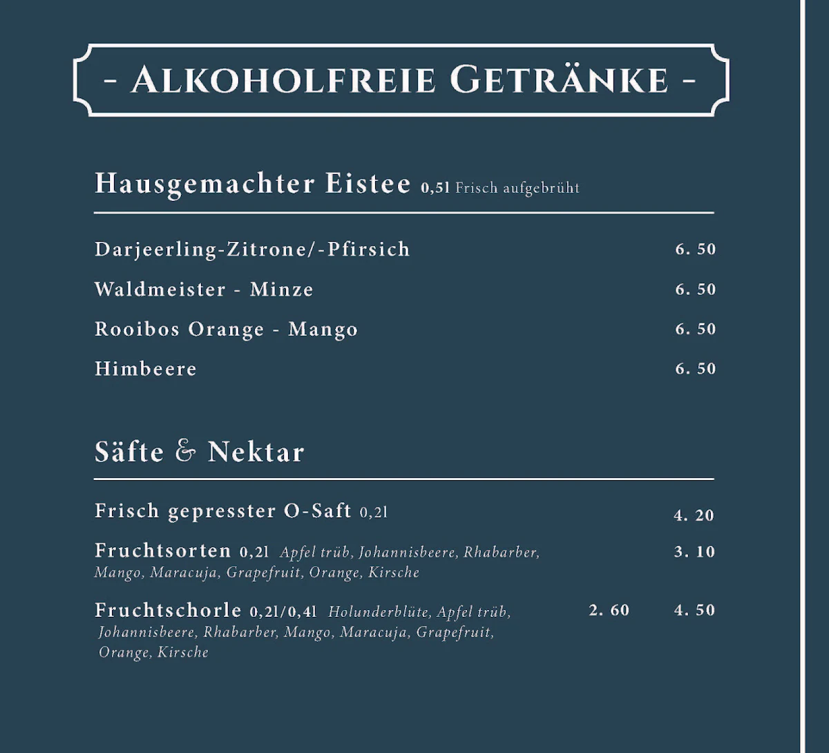 Speisekarte, Café Dante27