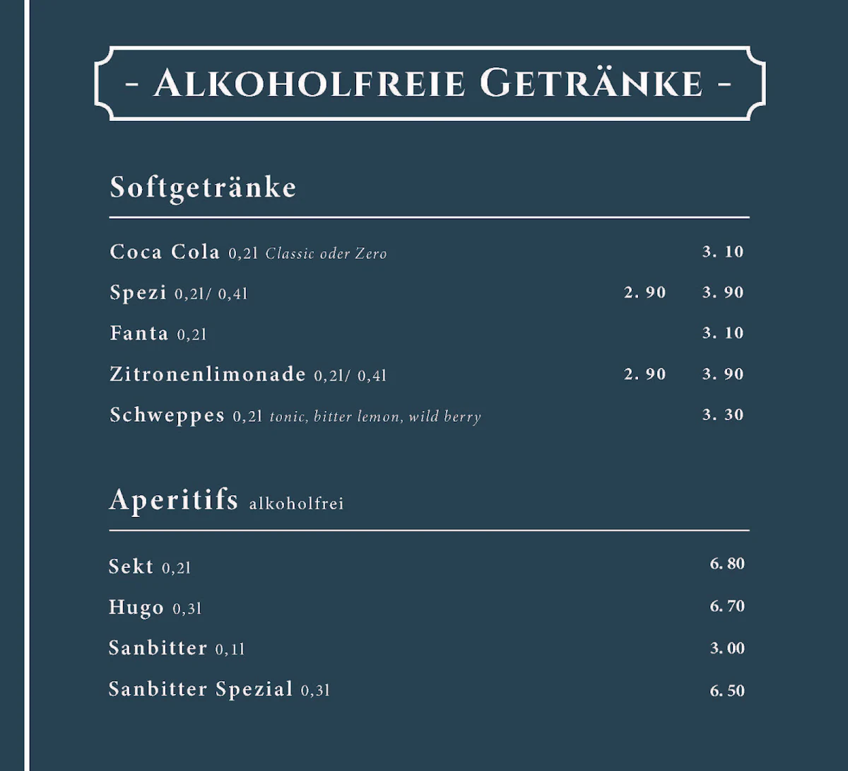 Speisekarte, Café Dante27