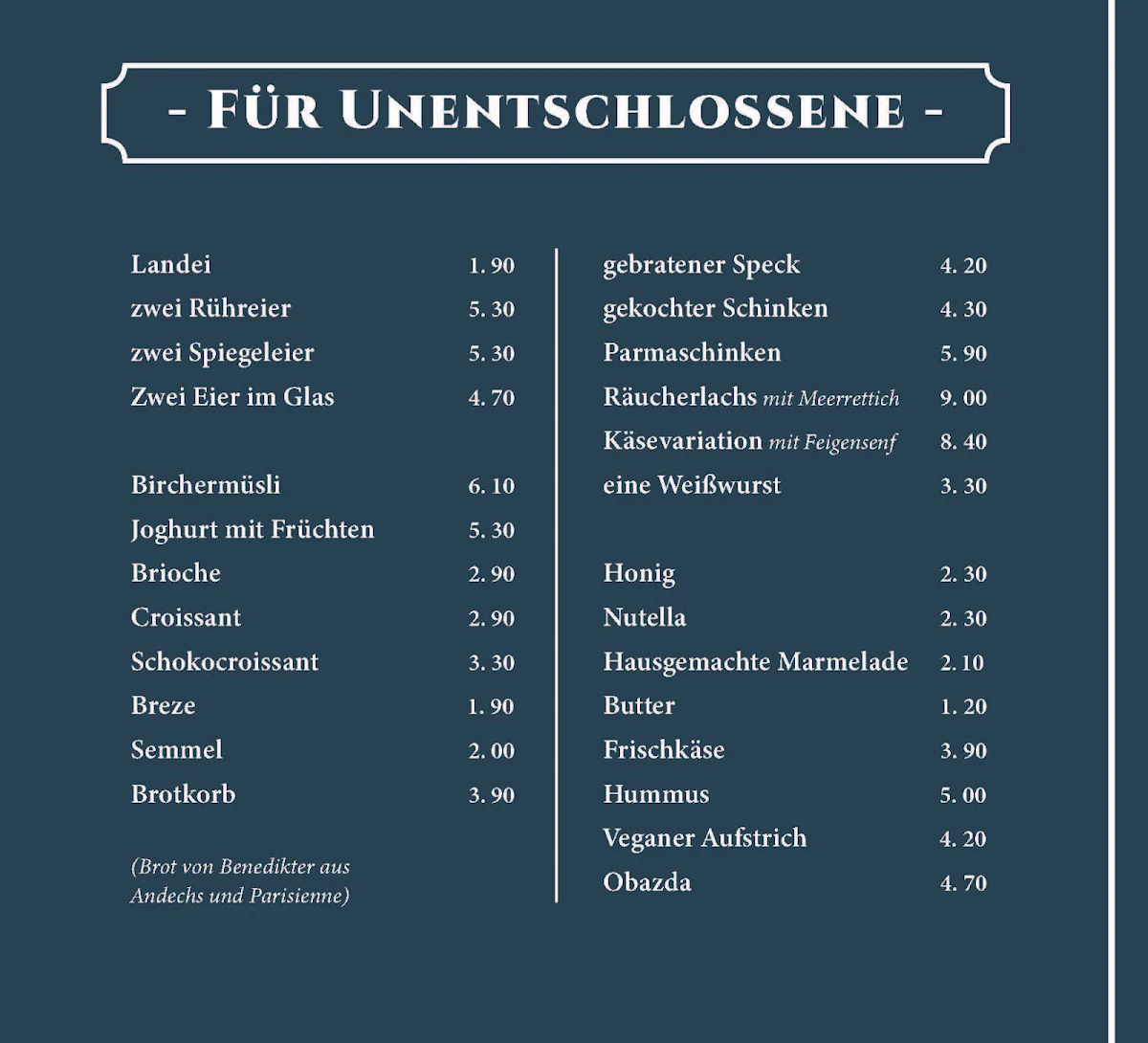 Speisekarte, Café Dante27