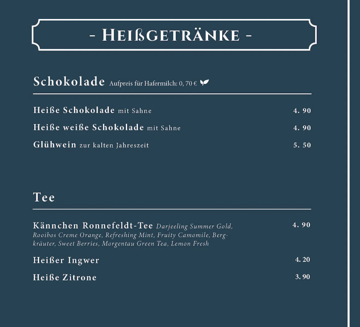 Speisekarte, Café Dante27