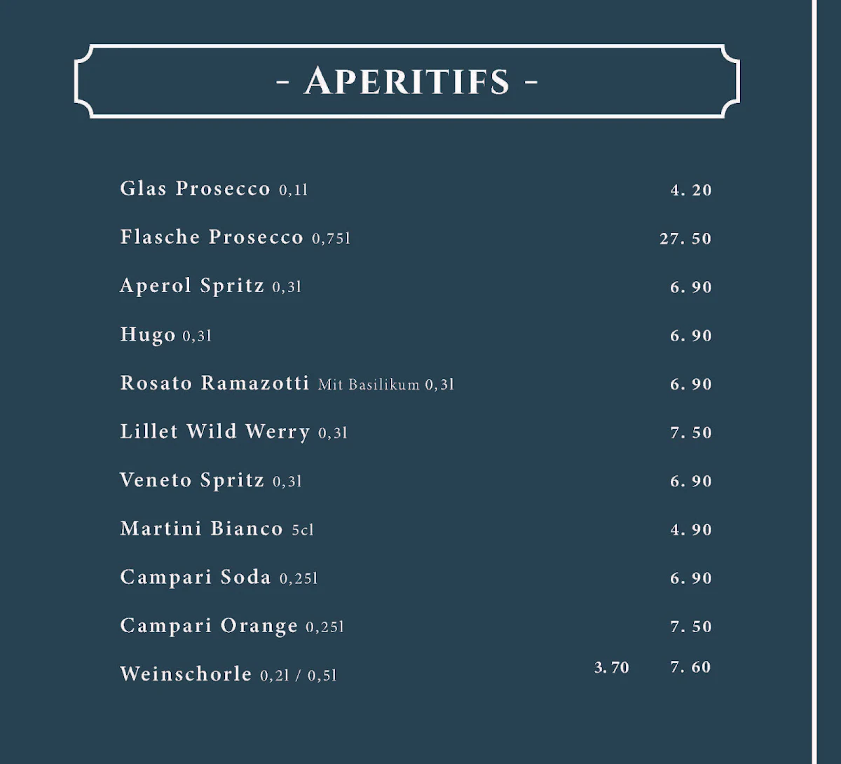 Speisekarte, Café Dante27