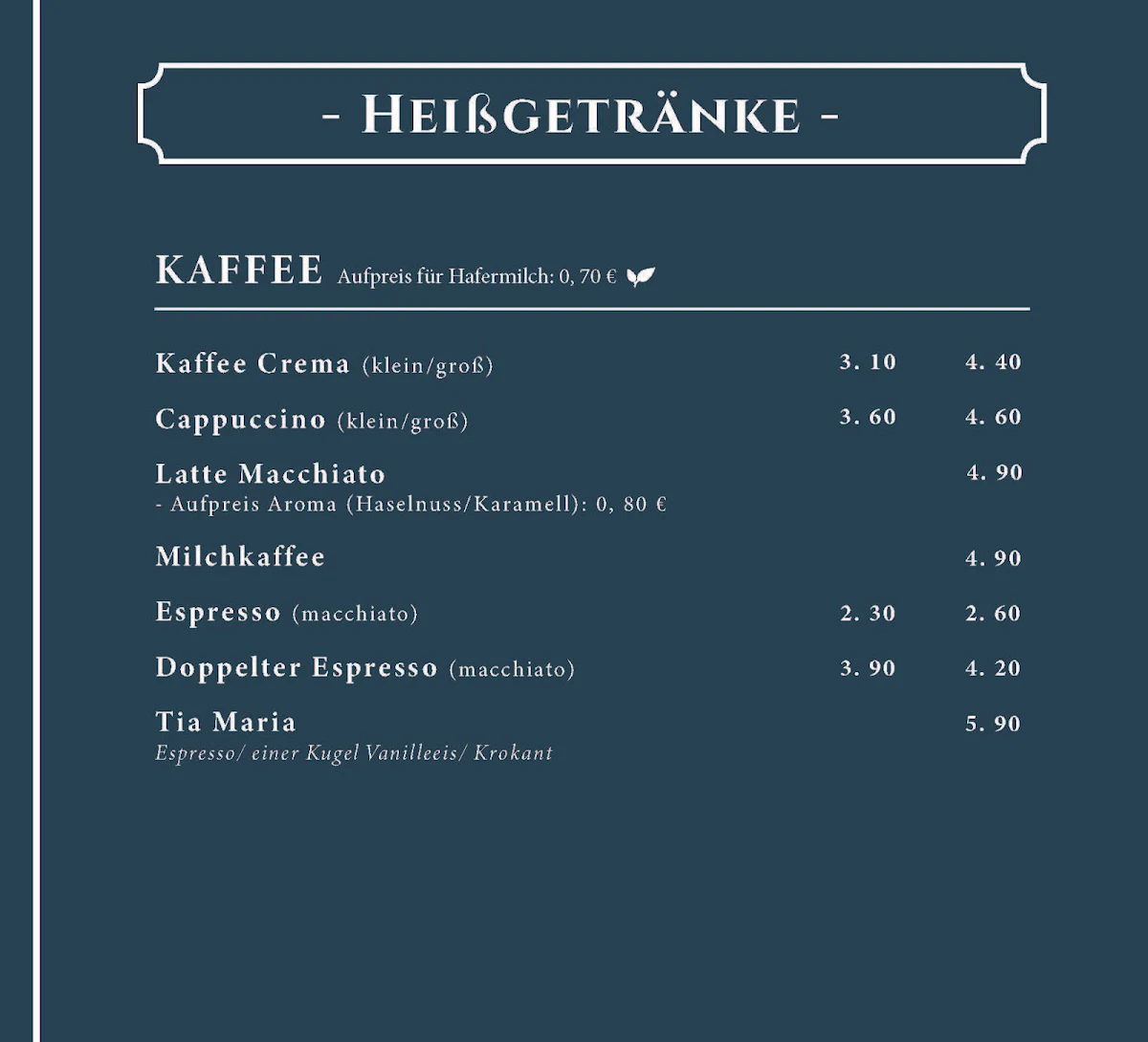 Speisekarte, Café Dante27