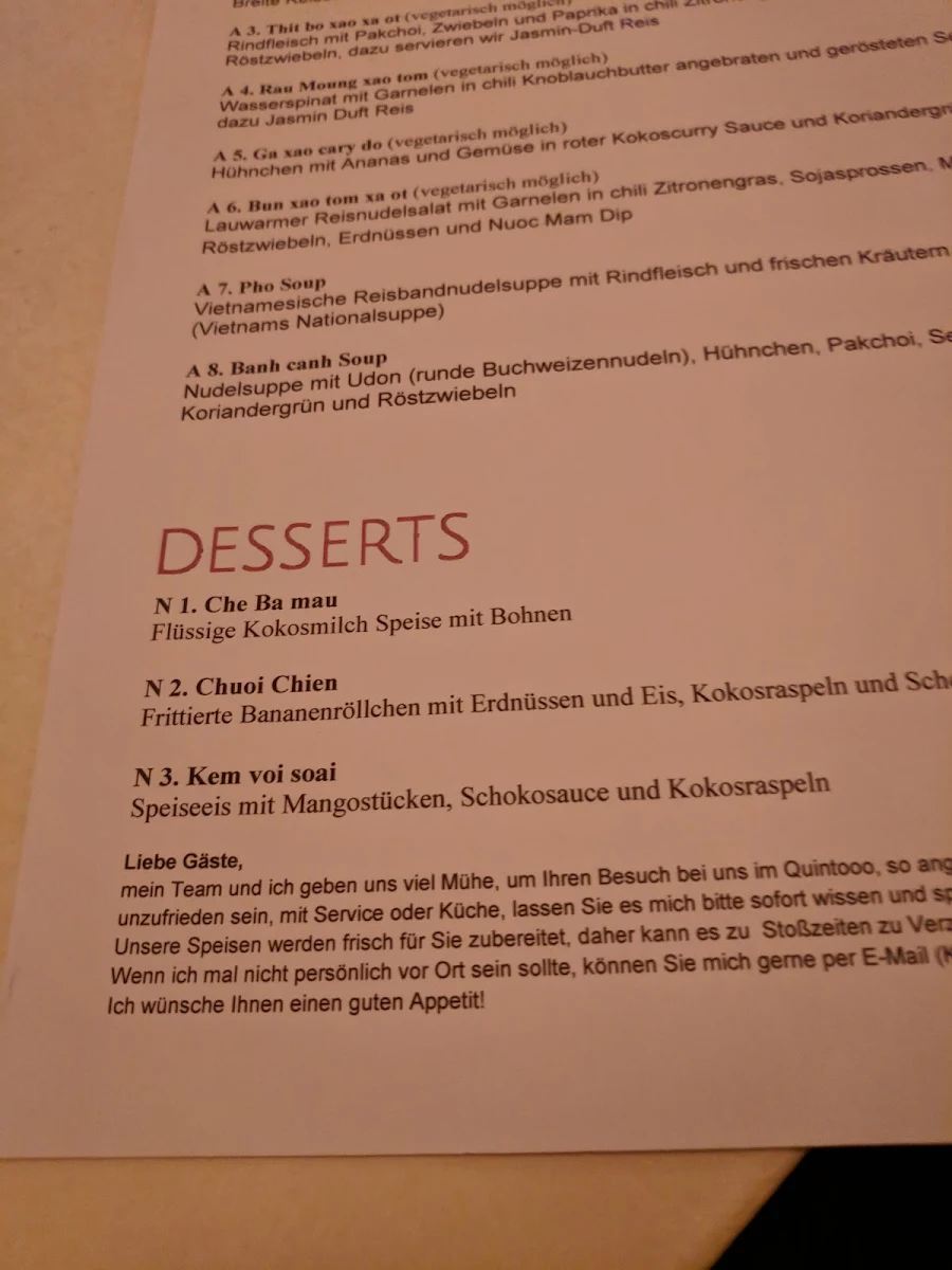 Speisekarte, Quintooo