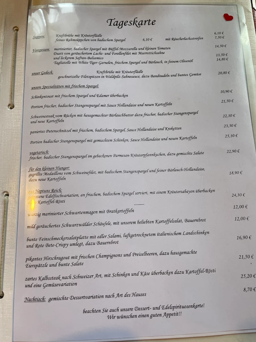 Speisekarte, Gasthaus zum Tannhäuser