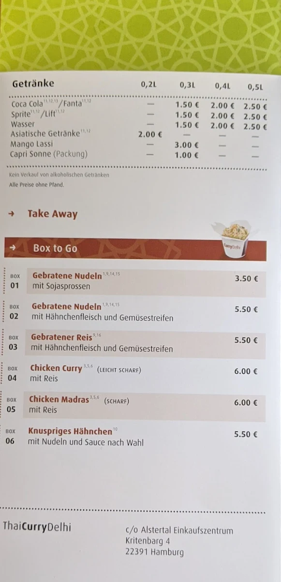 Speisekarte, ThaiCurryDelhi