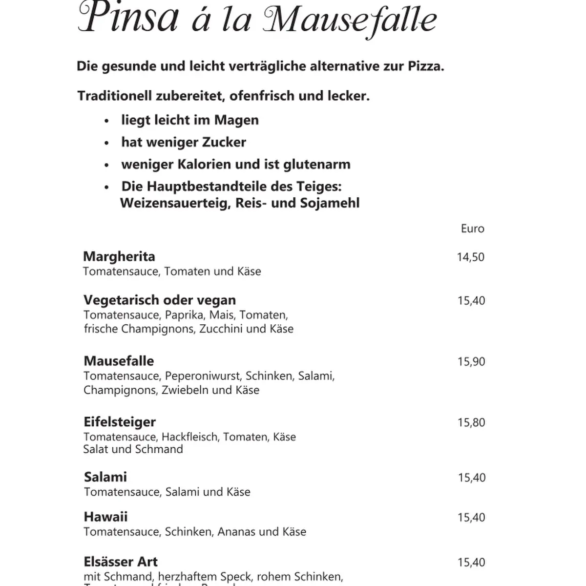 Speisekarte, Café / Restaurant „Mausefalle“