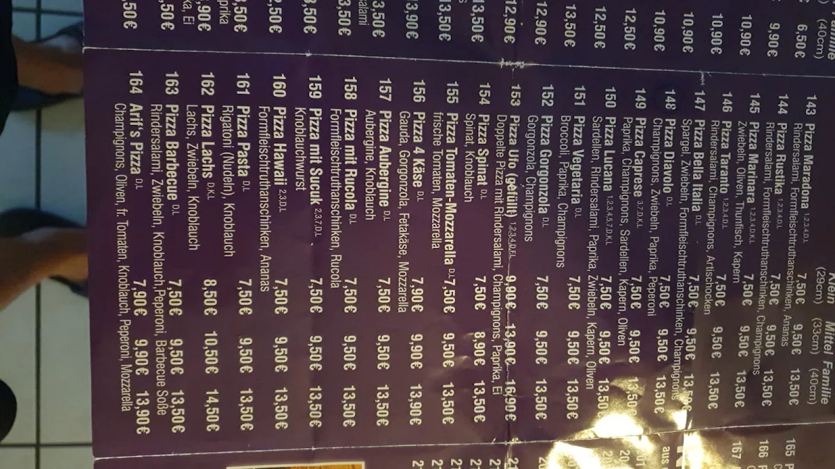 Speisekarte, Astoria Pizza House Walldorf