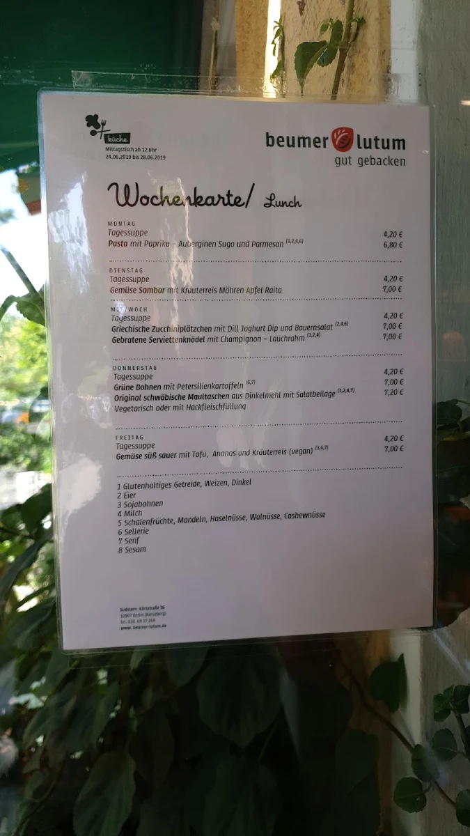 Speisekarte, Beumer & Lutum Bio Bäckerei & Café