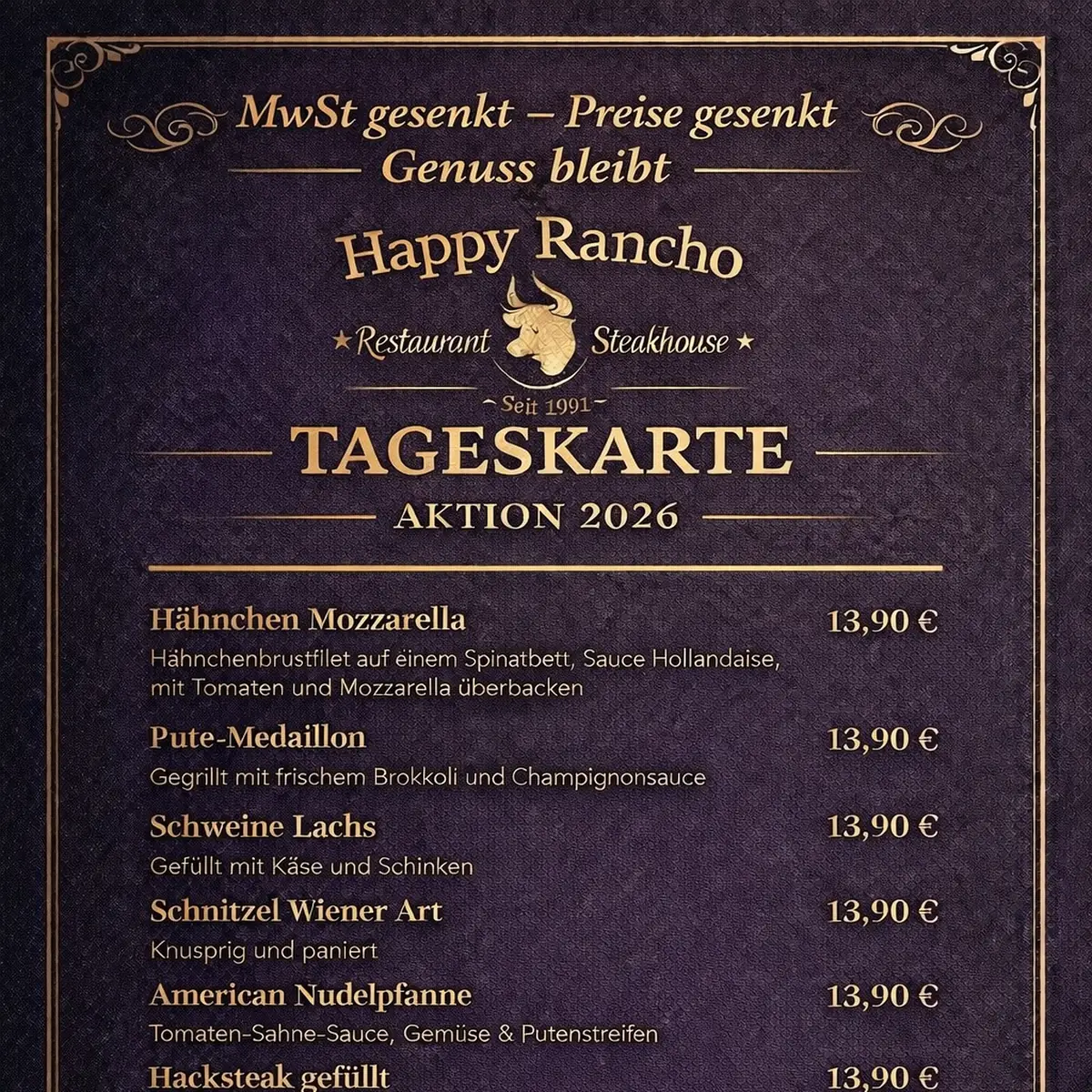 Speisekarte, Happy Rancho