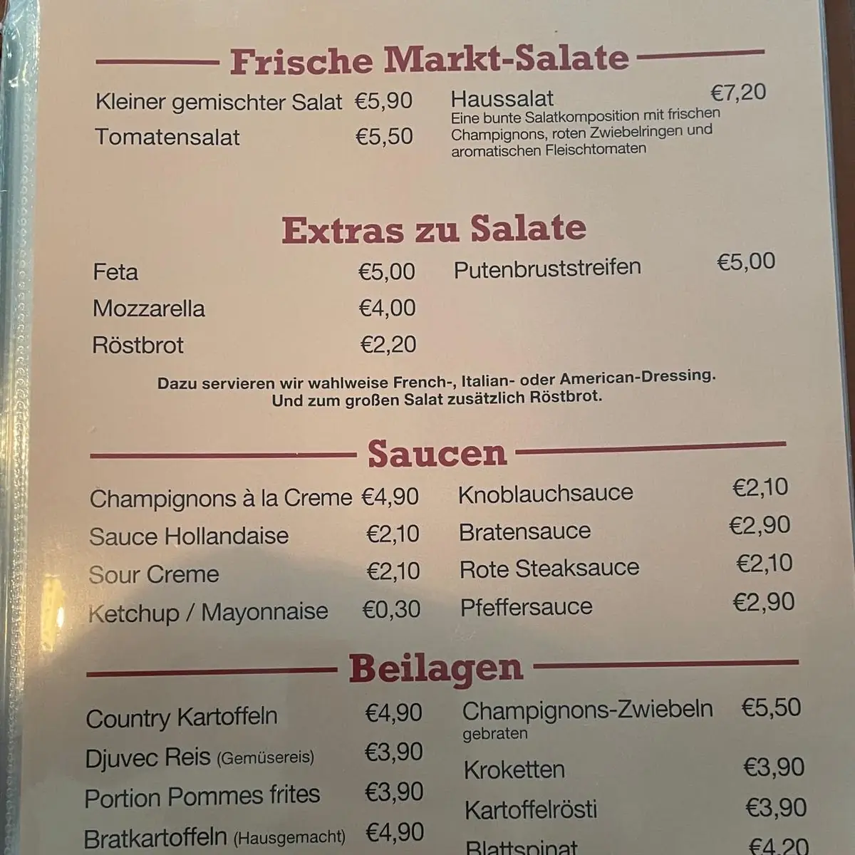 Speisekarte, Happy Rancho