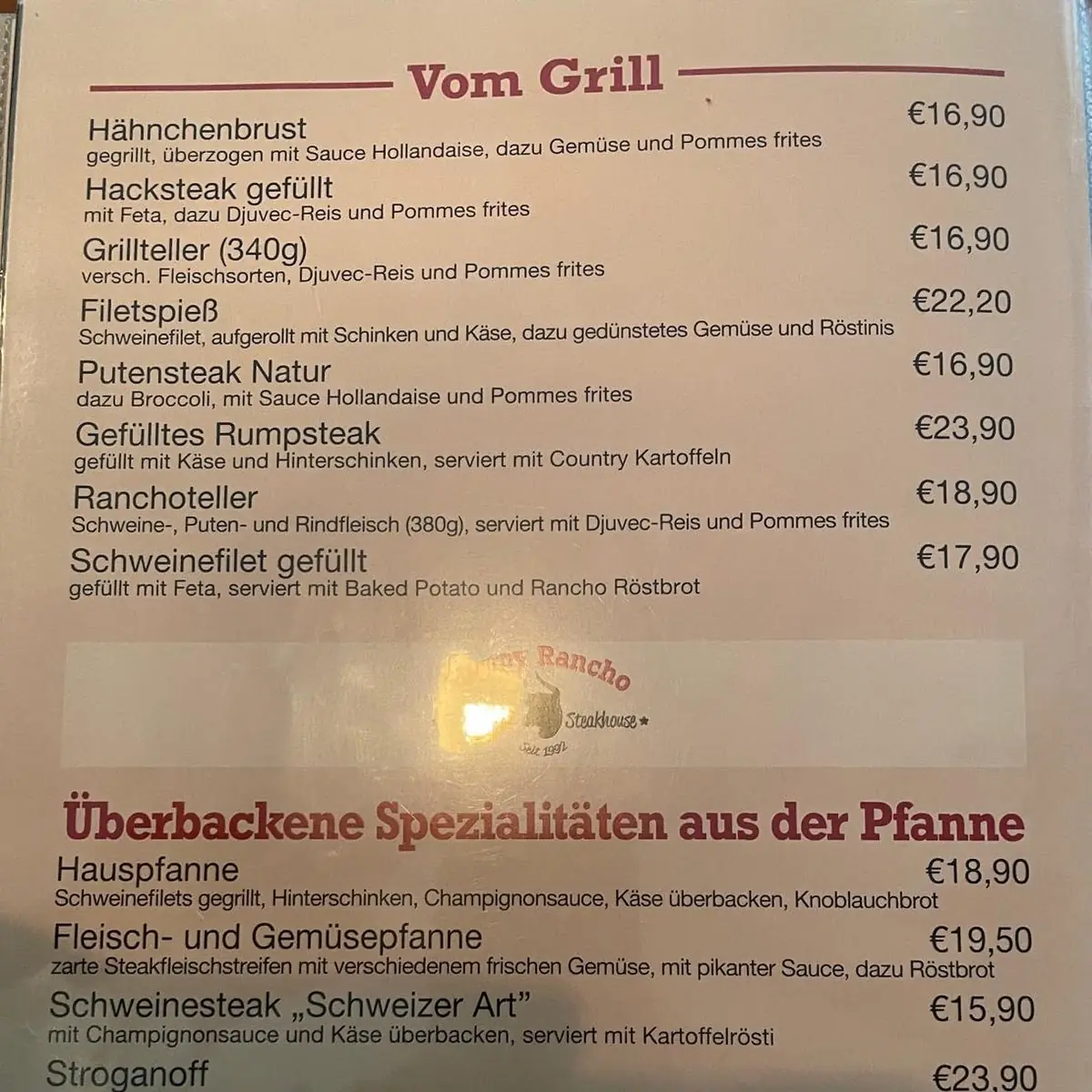 Speisekarte, Happy Rancho