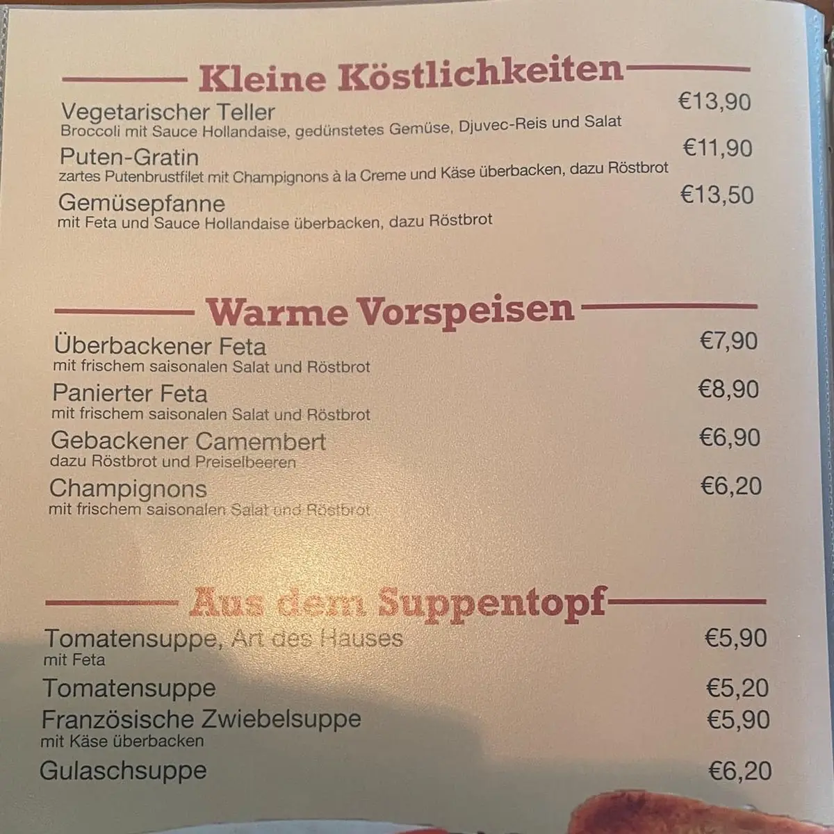 Speisekarte, Happy Rancho