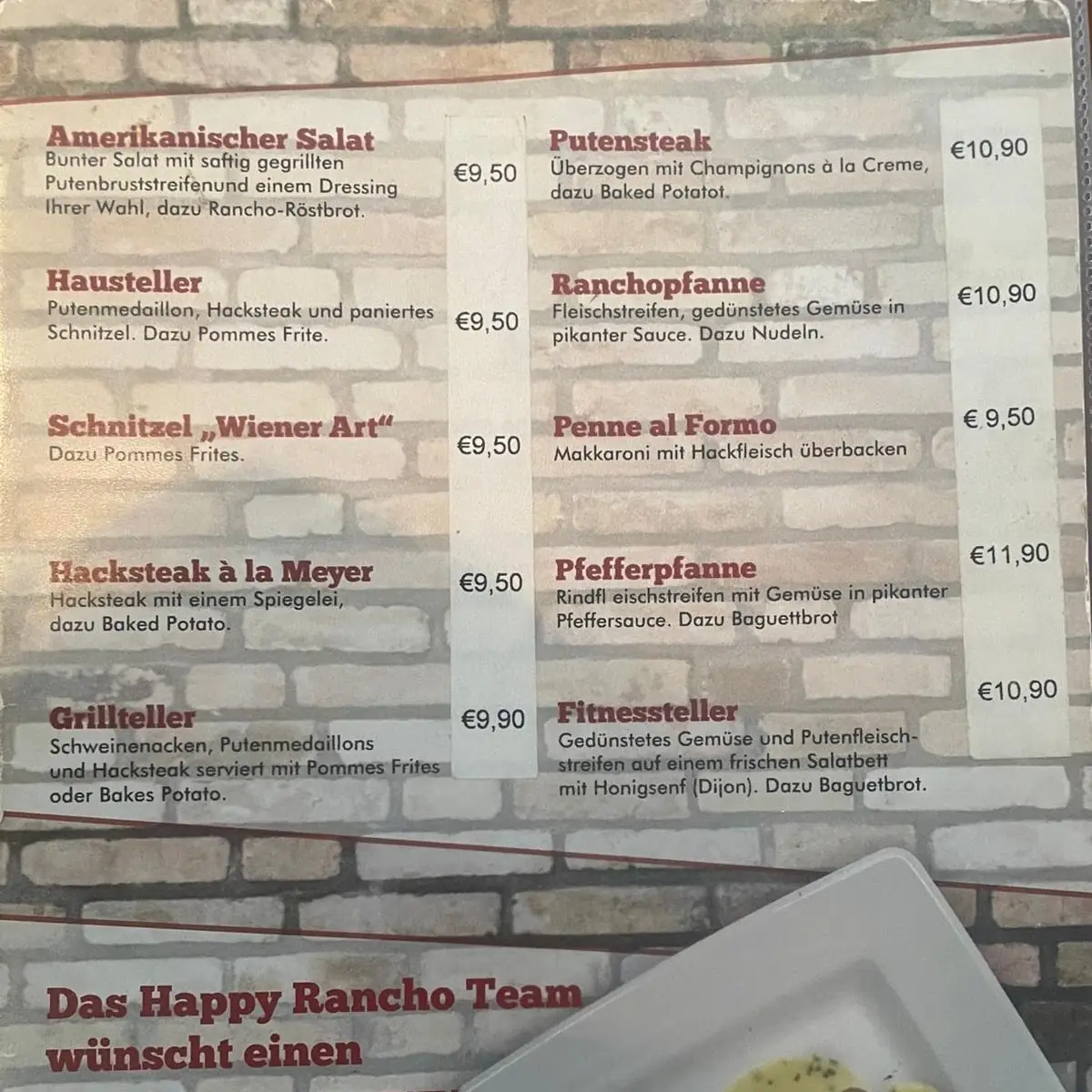 Speisekarte, Happy Rancho