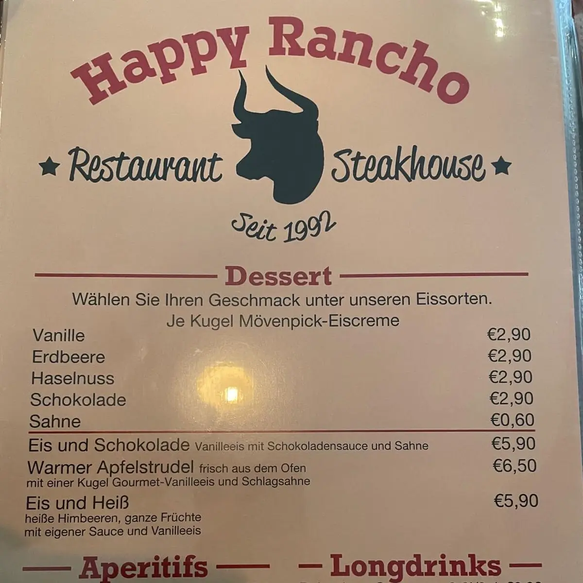 Speisekarte, Happy Rancho