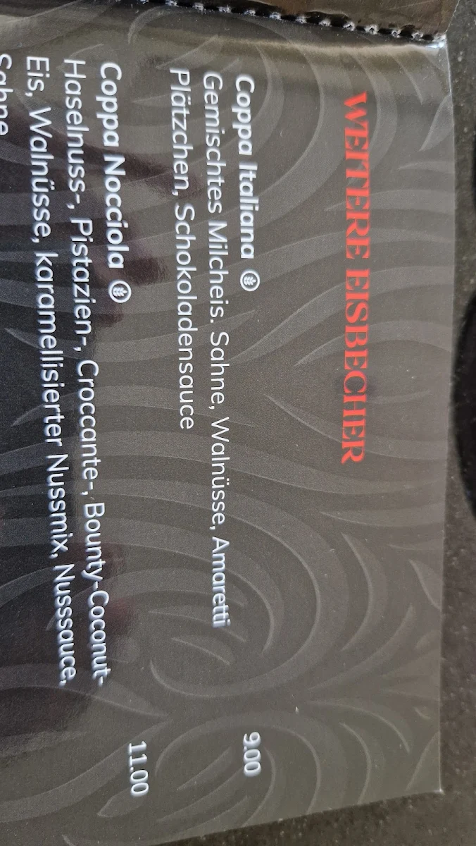Speisekarte, Eiscafé Angelo