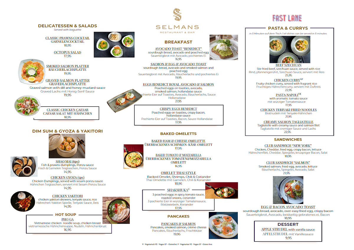 Speisekarte, Selmans Restaurant & Bar