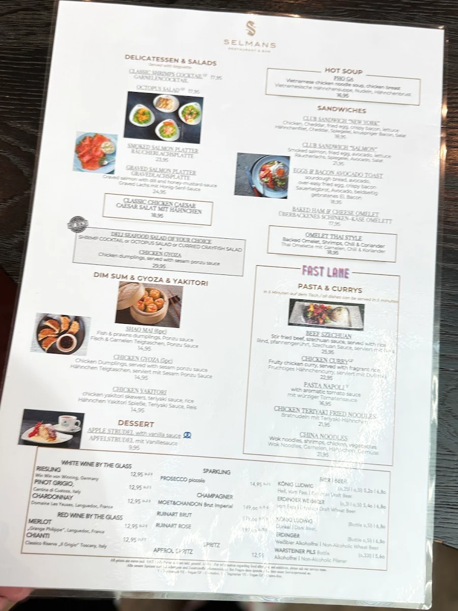 Speisekarte, Selmans Restaurant & Bar