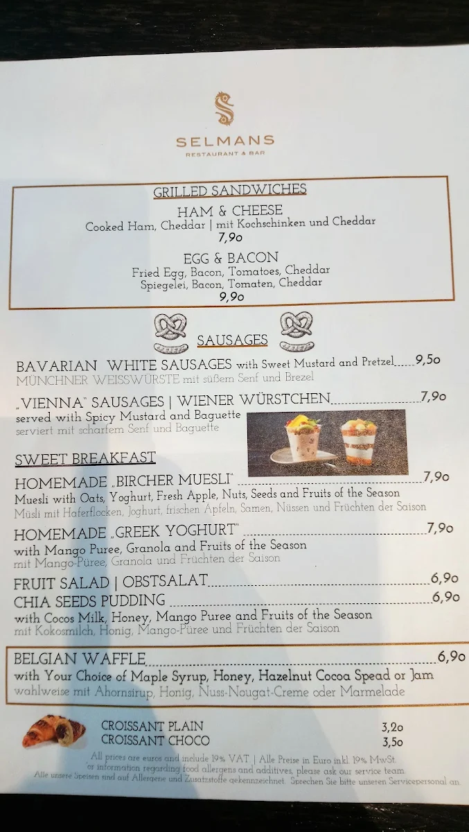 Speisekarte, Selmans Restaurant & Bar