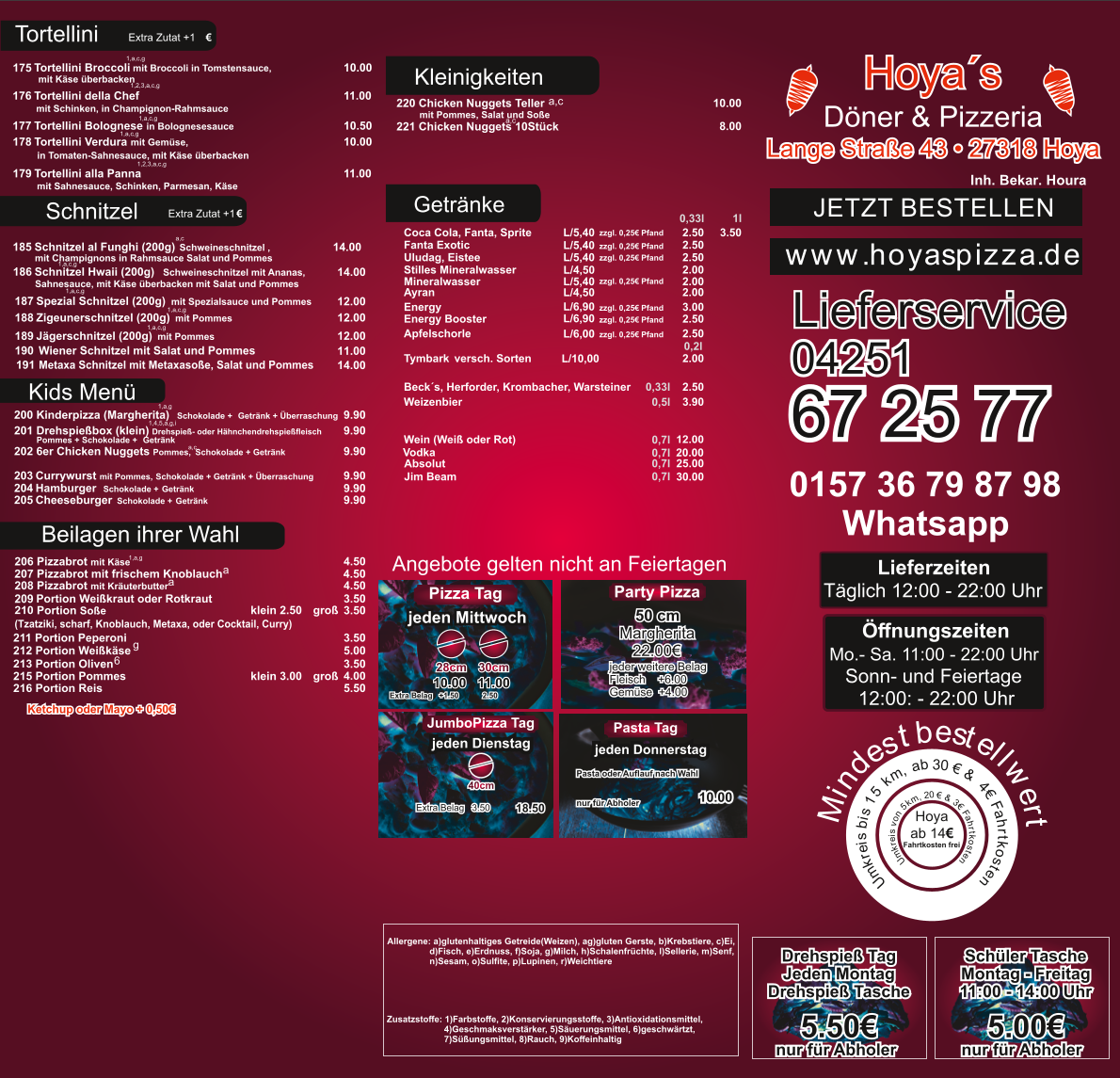 Speisekarte, Hoya's Döner & Pizzeria