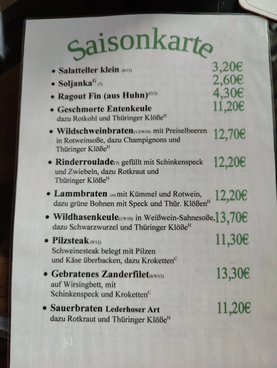 Speisekarte, Gasthof Lederhose - Jens Ludwig