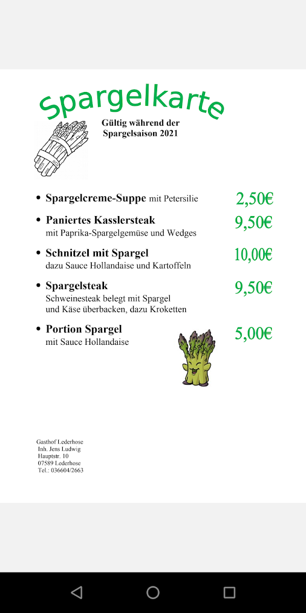 Speisekarte, Gasthof Lederhose - Jens Ludwig