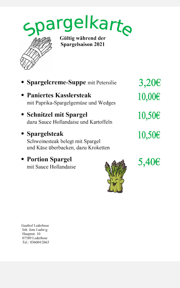 Speisekarte, Gasthof Lederhose - Jens Ludwig