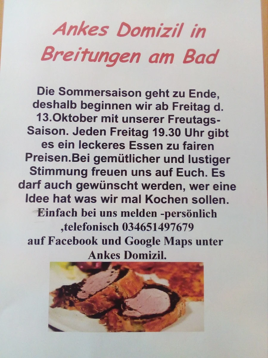 Speisekarte, Ankes Domizil