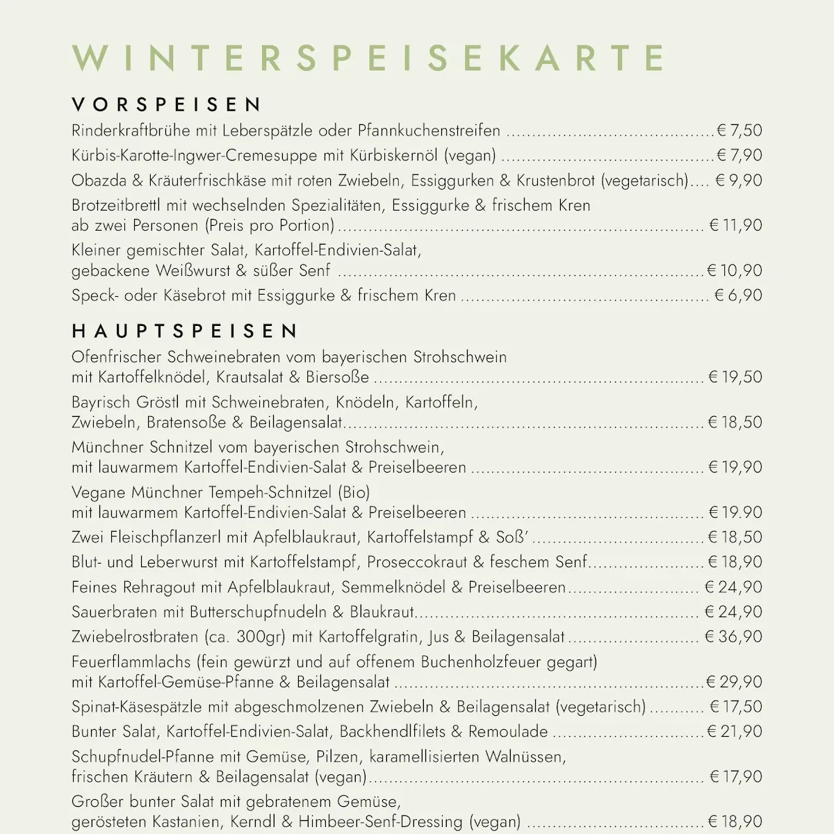 Speisekarte, "fesch" Wirtshaus & Stehausschank