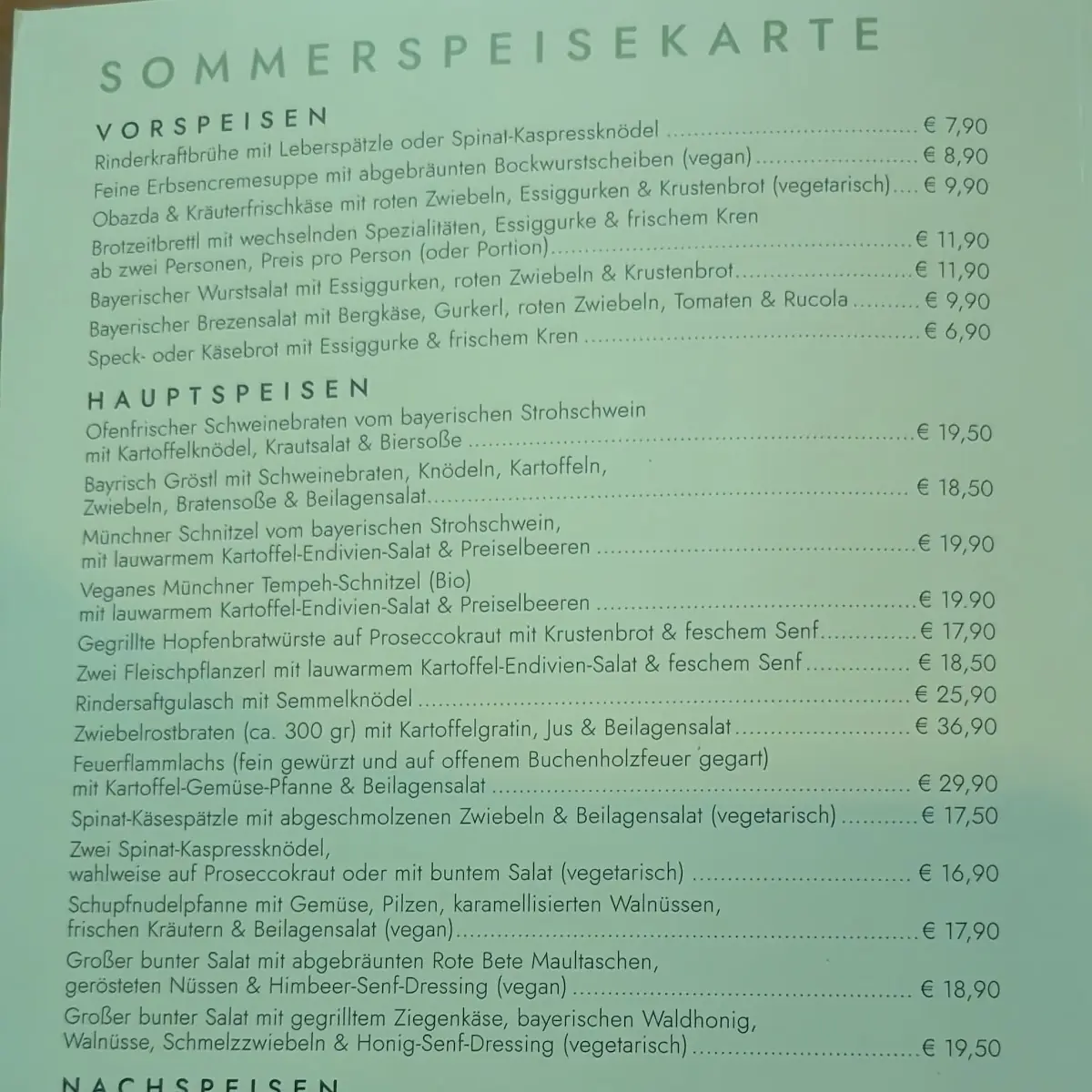Speisekarte, "fesch" Wirtshaus & Stehausschank