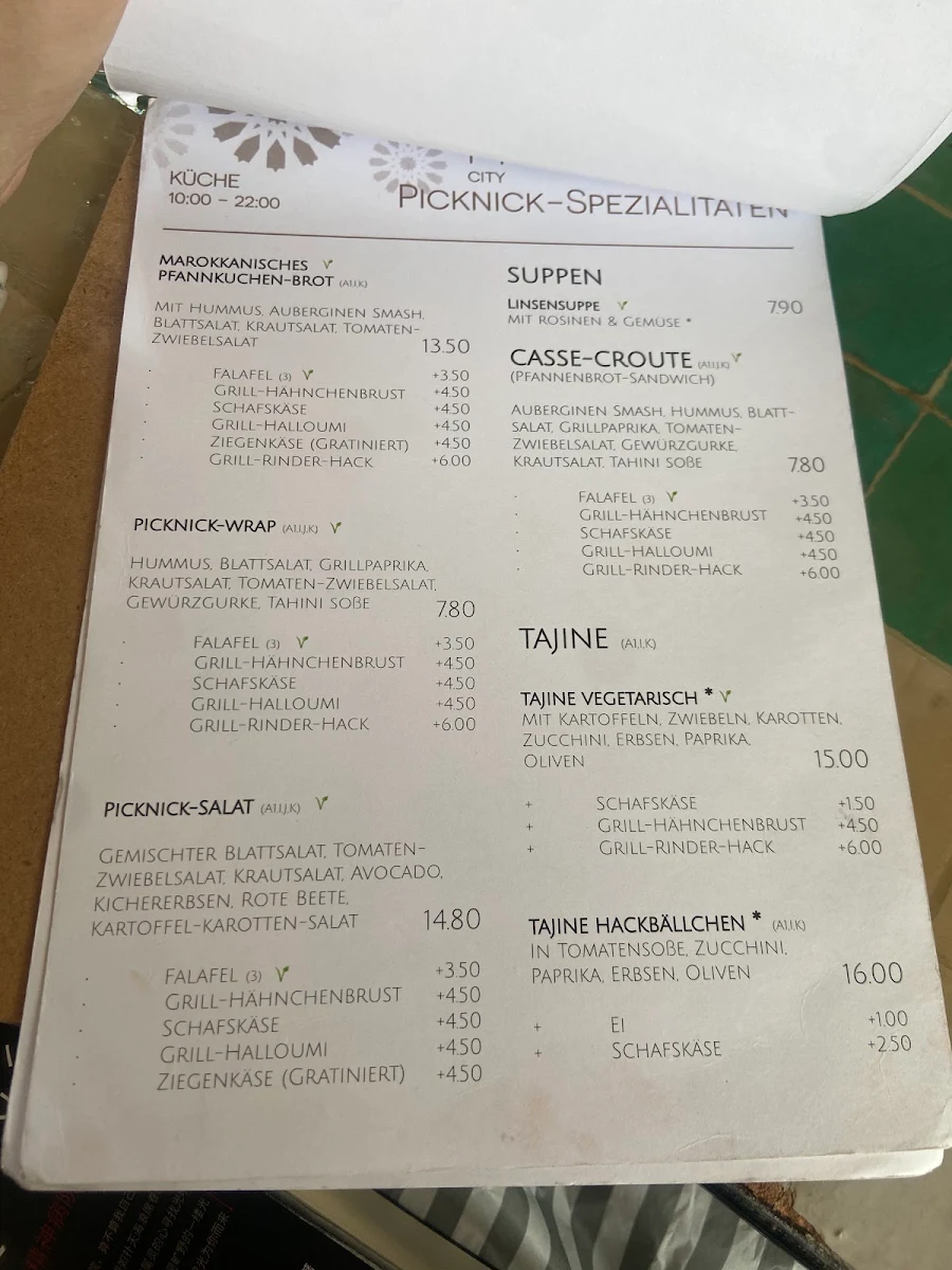 Speisekarte, Picknick Café City