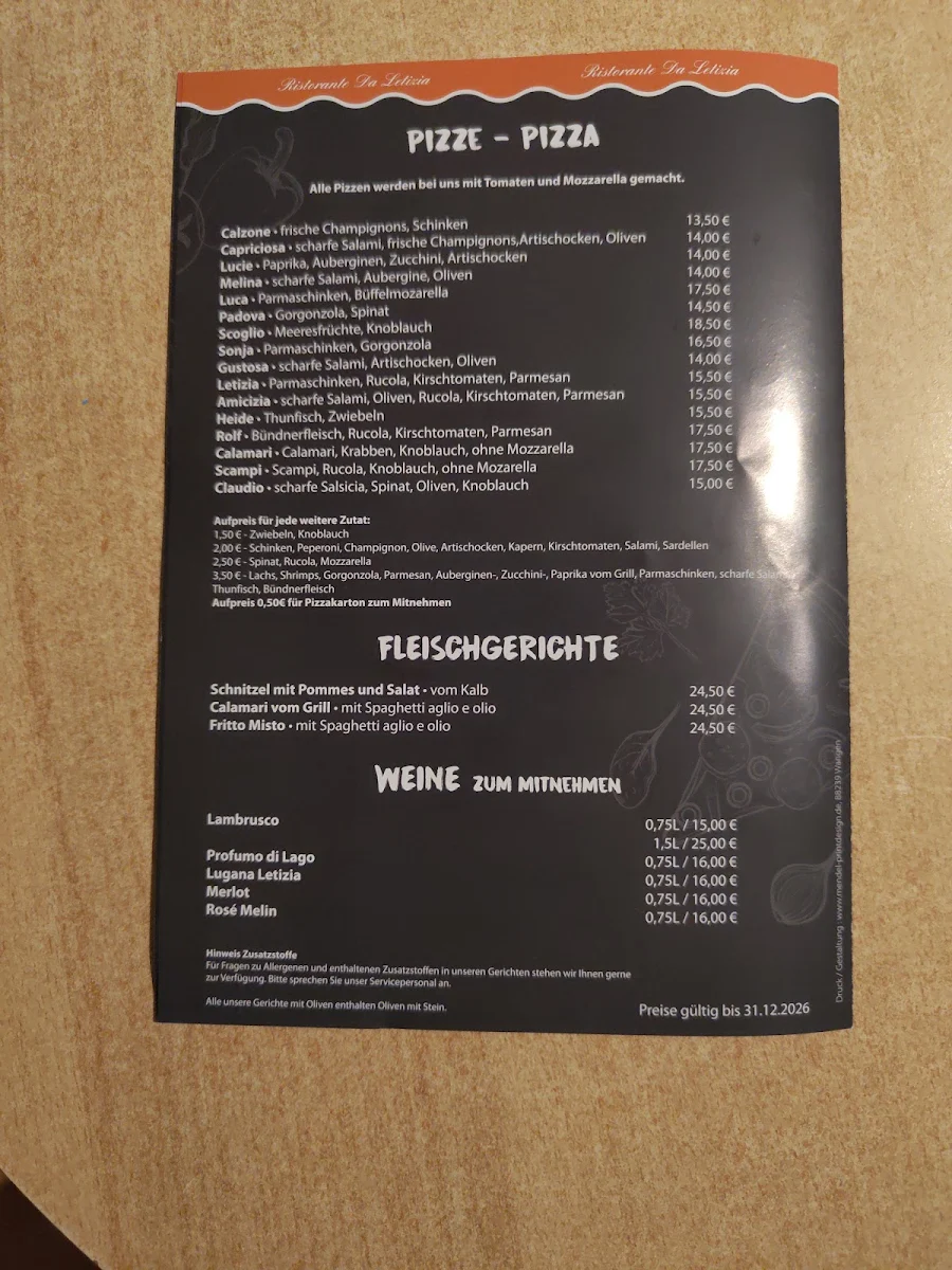 Speisekarte, Ristorante Da Letizia