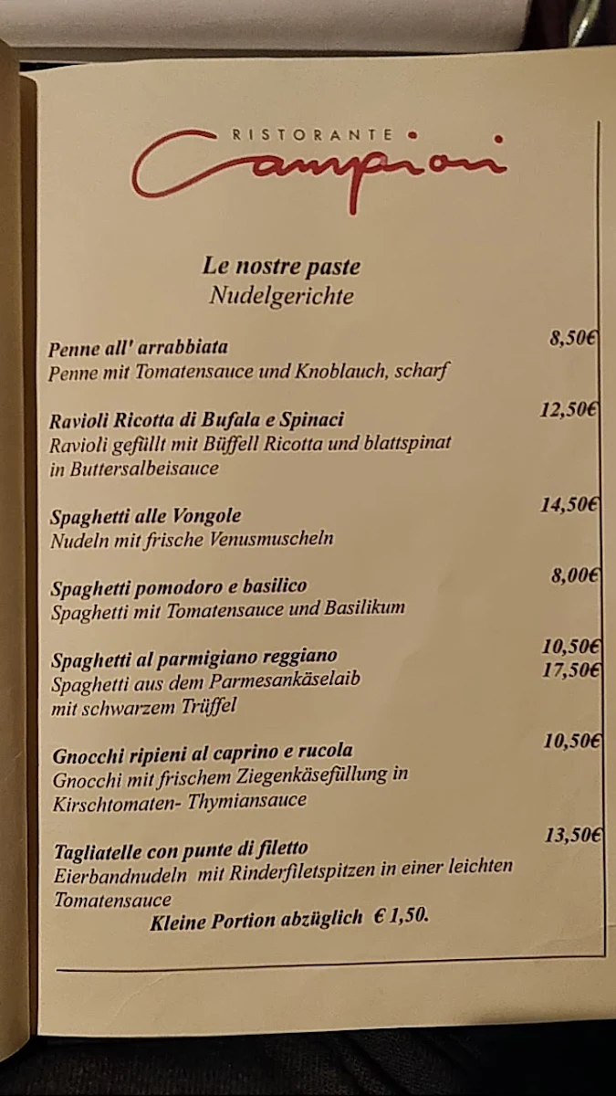 Speisekarte, Ristorante Campioni