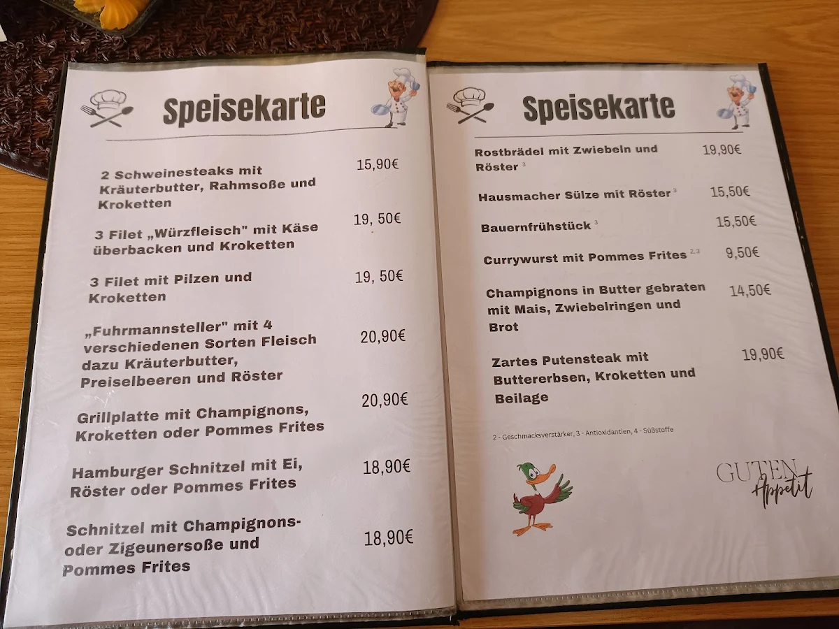 Speisekarte, Gaststätte Zum Erpel