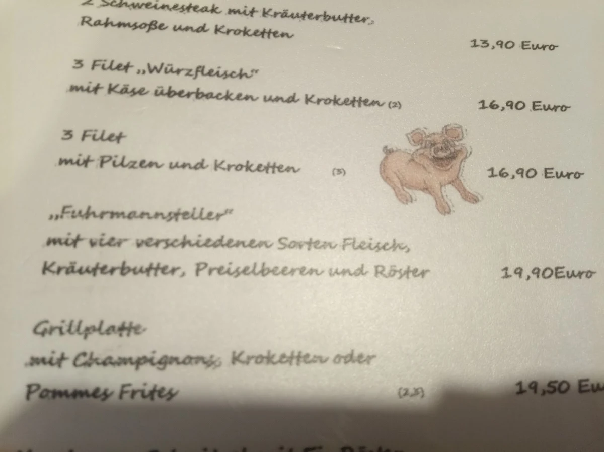Speisekarte, Gaststätte Zum Erpel
