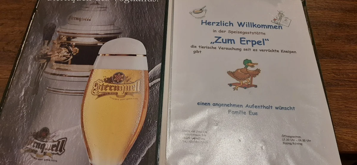 Speisekarte, Gaststätte Zum Erpel