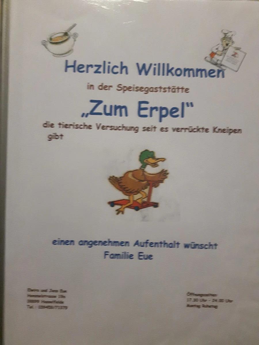 Speisekarte, Gaststätte Zum Erpel