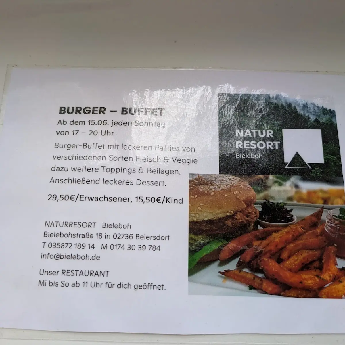 Speisekarte, Naturresort Bieleboh